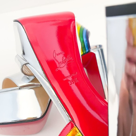 CHRISTIAN LOUBOUTIN Arkendisc Alta 130 metallic silver rainbow platform sandals - Picture 13 of 16